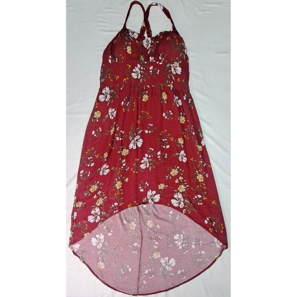 No Boundaries XXL Burgandy‎ Floral Hi/Low X Back Babydoll Peasant Top Dress y2k